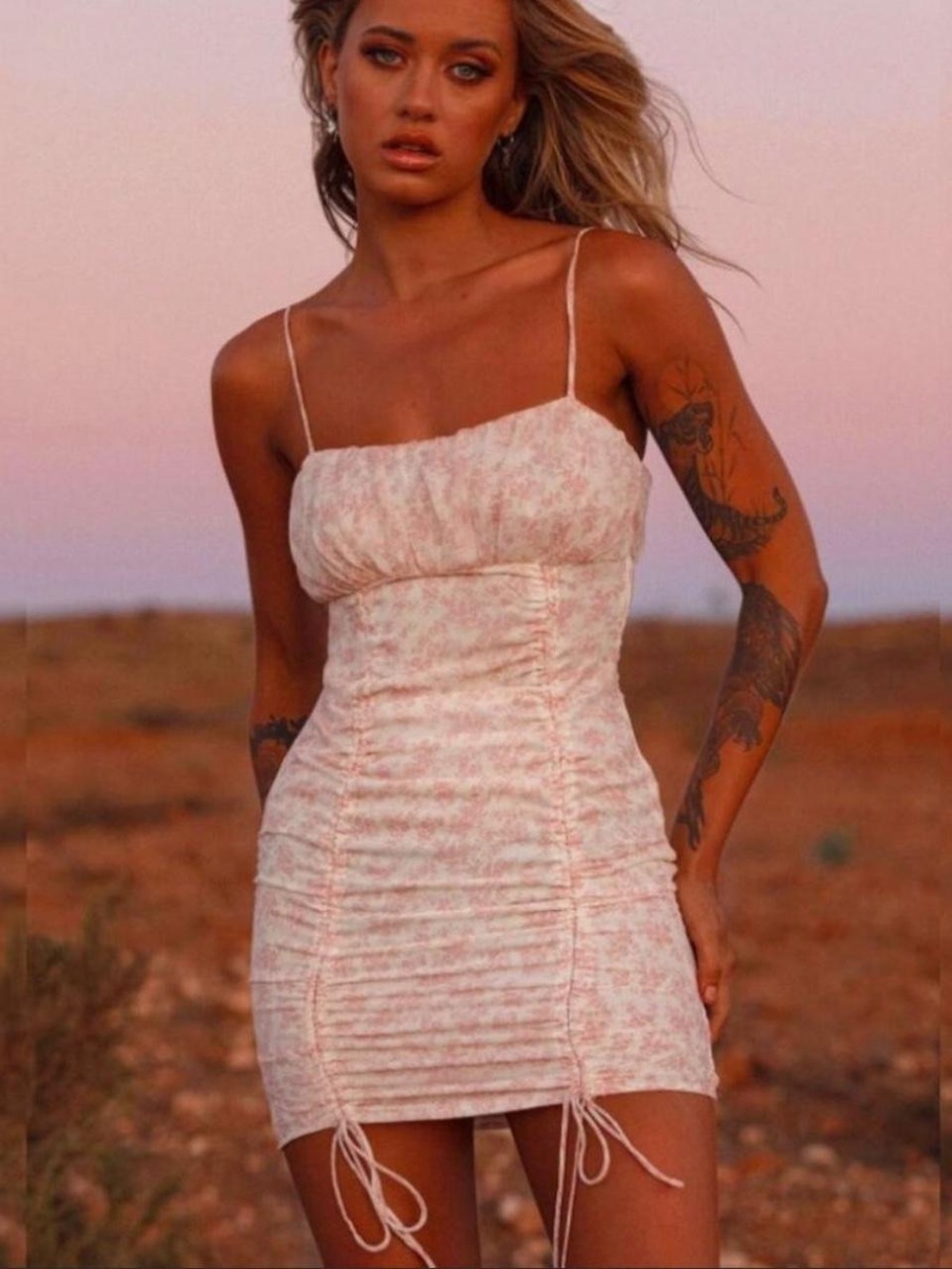 NEVER WORN: Princess Polly Blush Pink Floral Ruched Mini Dress
